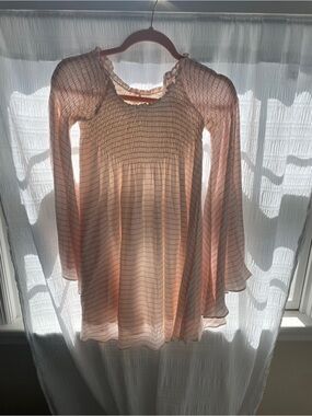 Olivaceous Pink Striped Smocked Mini Dress